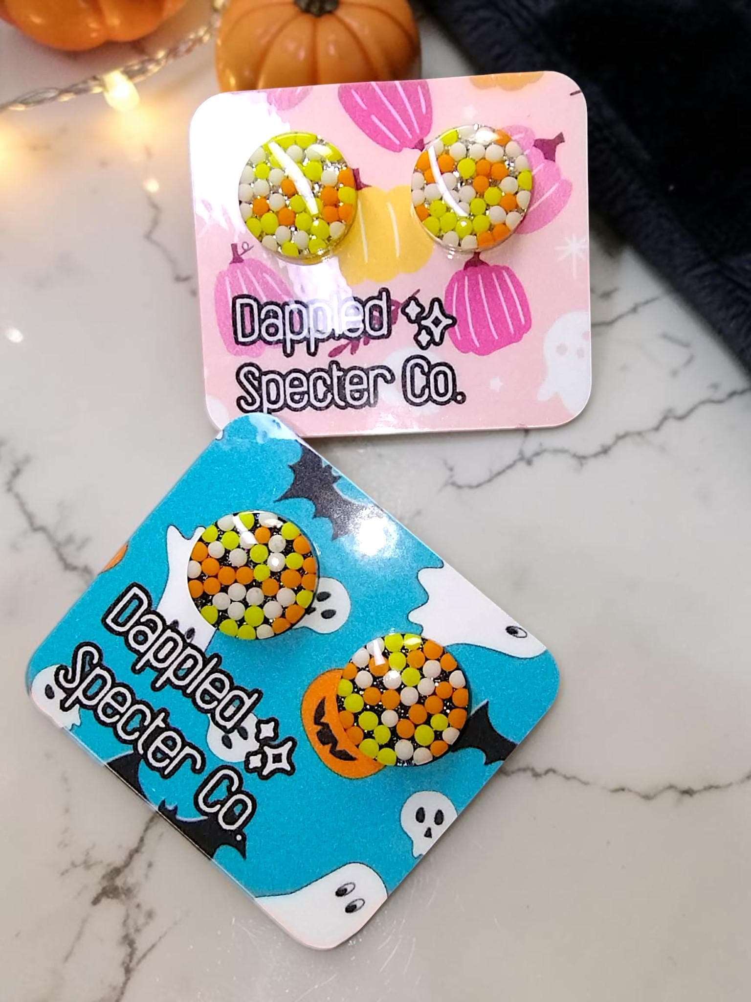 Candy Corn Color Faux Sprinkle Glitter Shimmer Large Studs- Stud Earrings- Fun Lightweight Earrings- Resin/Stainless Steel