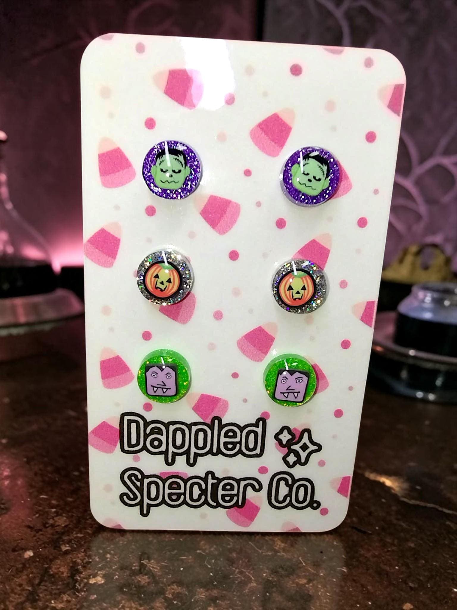 3 Pair Spooky Monster Characters Mini Studs Set